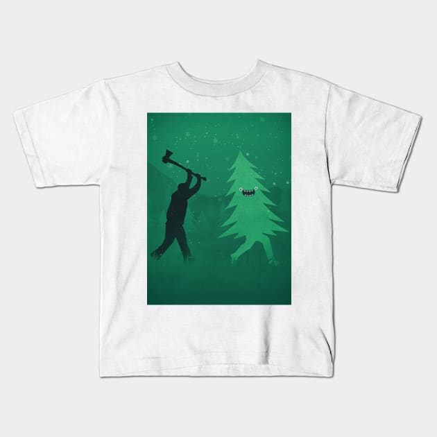 Funny Christmas Tree Hunted by lumberjack (Funny Humor) Kids T-Shirt by badbugs